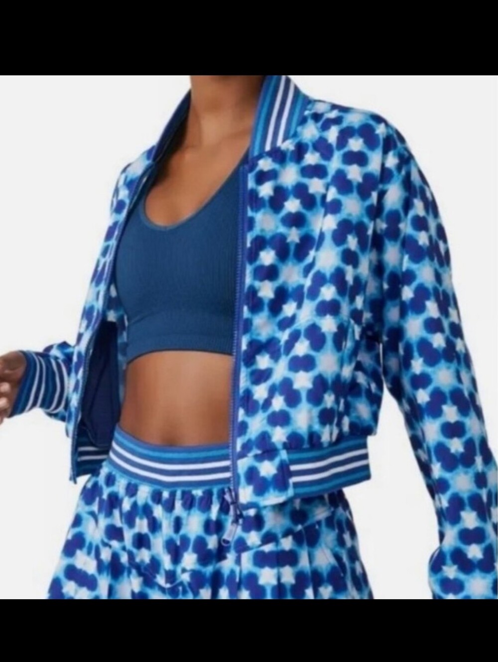 Oversized New Free People Movement blue & white seed tennis Jacket medium